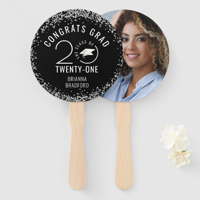 Modern Graduation Black Stylish Class Year Hand Fan (Front and Back)