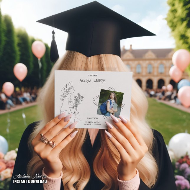 Modern Graduation Black & white line art graduate  Announcement (Creator Uploaded)