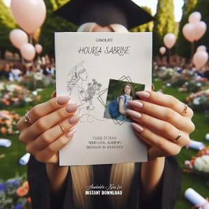 Modern Graduation Black & white line art graduate  Announcement