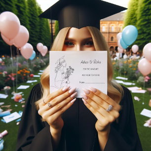 Modern Graduation Black & white line art graduate Enclosure Card