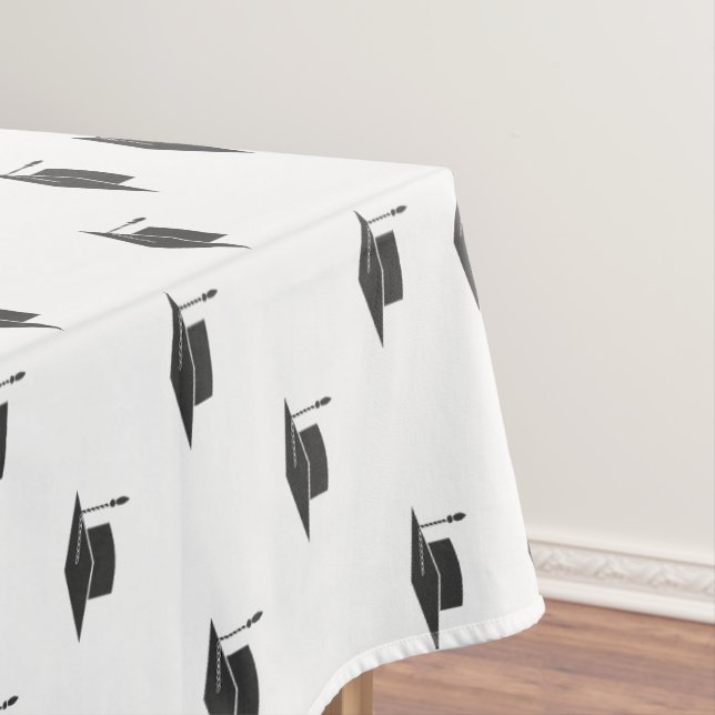 Modern Graduation Black White Tassel Cap Tablecloth (In Situ)