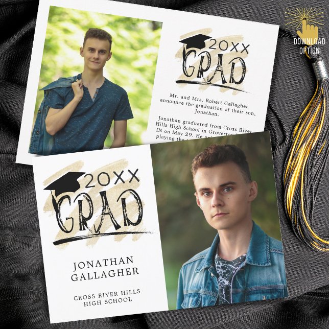 Modern Graduation Brush Typography Grad 2 Photos A Announcement (Creator Uploaded)