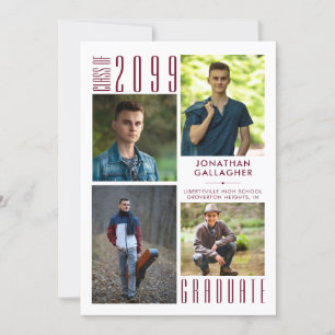 Modern Graduation Burgundy Maroon 5 Photo Announcement