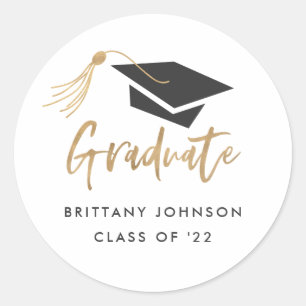 Modern Graduation Cap and Tassel Gold Foil Classic Round Sticker