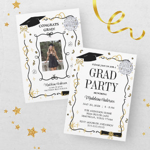 Modern Graduation Cap  and Tassel Photo Gold Invitation
