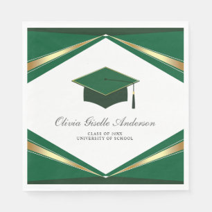 Modern Graduation Cap Green & Gold Party Napkin