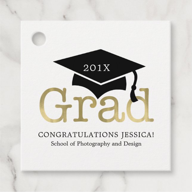 Modern Graduation Cap Personalised Favour Tags (Front)