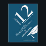 Modern Graduation Cap Save The Date Announcement Postcard<br><div class="desc">Bold and Graphic Modern Save The Date Postcard. Congratulations to the graduate! Please save the date for a graduation party,  commencement or other event.  Design features a graduation cap and modern style typography. Blue and white</div>