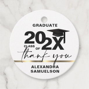 Modern Graduation Cap Year Gold White   Thank You Favour Tags