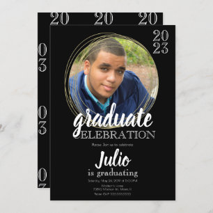 Modern Graduation Celebration Black Gold Invitation