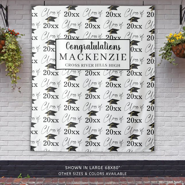 Modern Graduation CLASS OF 20XX Pattern Photo Op Tapestry (Creator Uploaded)