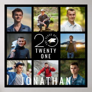Modern Graduation Class Year 8 Photo Collage Name Poster
