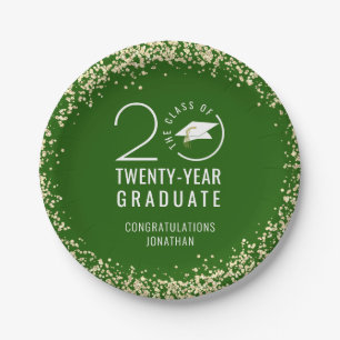 Modern Graduation Class Year Green Gold Confetti  Paper Plate