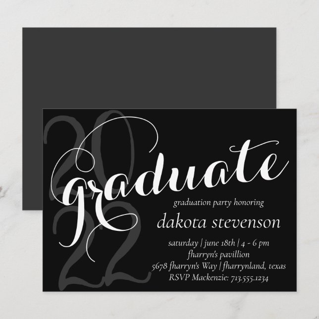 Modern Graduation | Classic Black Grey White Invitation (Front/Back)