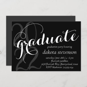Modern Graduation Classic Black Grey White Invitation