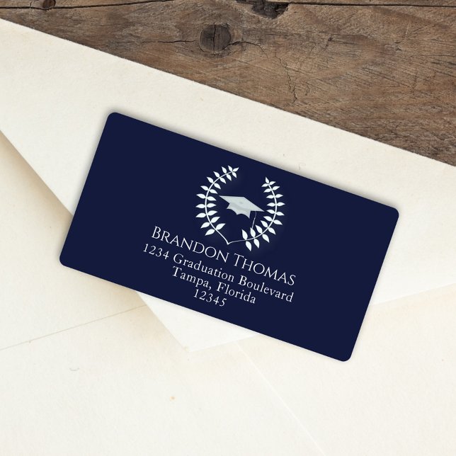 Modern Graduation Classic Mortarboard Navy Blue Label (Creator Uploaded)