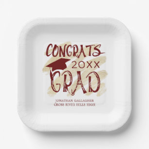 Modern Graduation Congrats Grad Cap Custom Colours Paper Plate