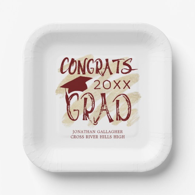 Modern Graduation Congrats Grad Cap Custom Colours Paper Plate (Front)
