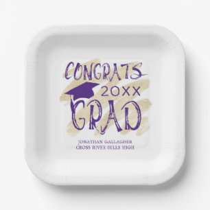 Modern Graduation Congrats Grad Cap Custom Colours Paper Plate