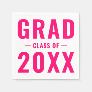Modern graduation custom class year hot pink white napkin