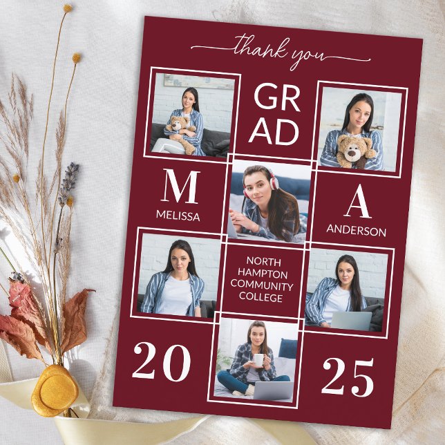 Modern Graduation Custom Graduate 6 Photo Collage Thank You Card (Creator Uploaded)