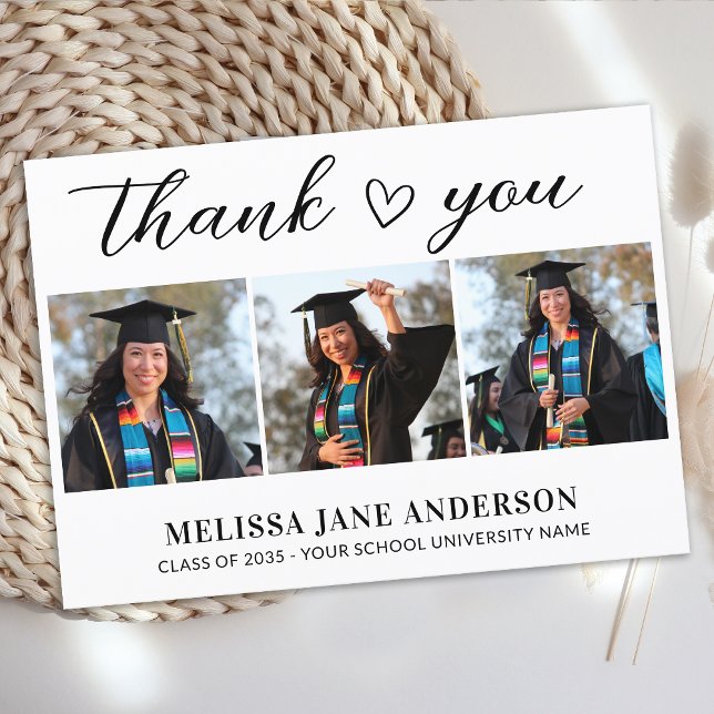 Modern Graduation Custom Graduate Heart 3 Photo Thank You Card (Creator Uploaded)
