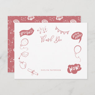 Modern Graduation Doodle Blush Pink Thank You Card