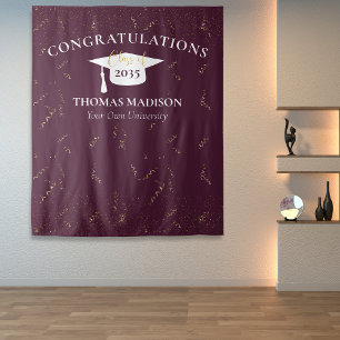 Modern Graduation Faux Confetti Maroon/White Tapestry