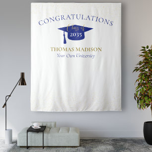 Modern Graduation Faux Glitter Backdrop   Blue Tapestry