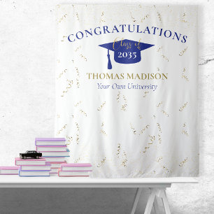 Modern Graduation Faux Streamers Blue Backdrop Tapestry