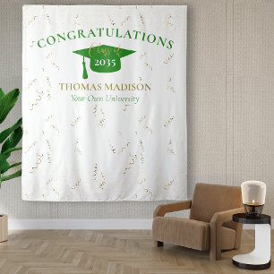 Modern Graduation Faux Streamers Green Backdrop Tapestry