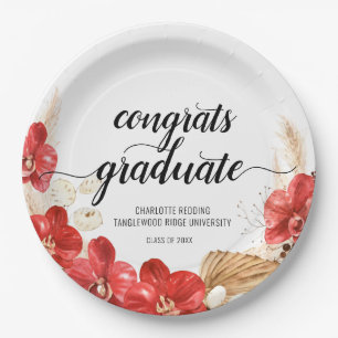 Modern Graduation Floral Script Type Party Paper Plate