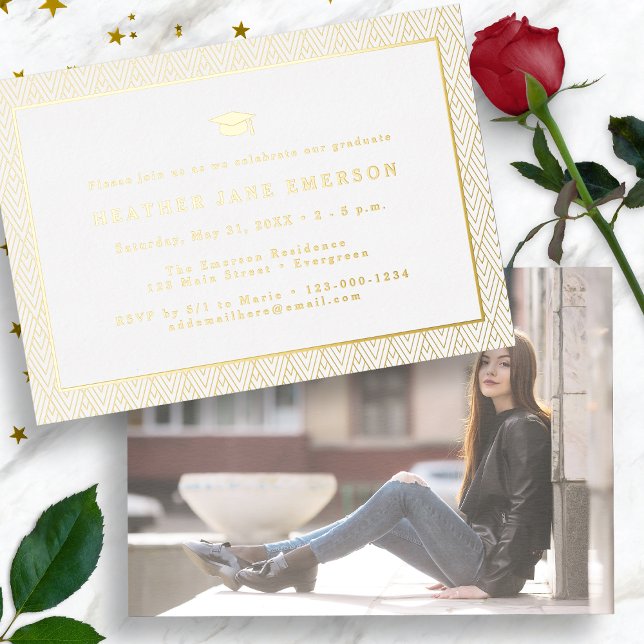 Modern Graduation Gold (Modern Graduation Gold Foil Photo Invitation by Painted Paperie
)