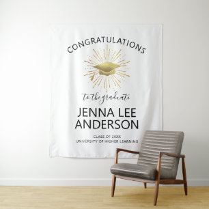 Modern Graduation Gold Cap with Starburst Tapestry