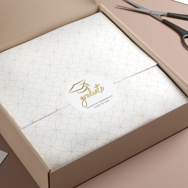 Modern Graduation Gold Foil Cap Tassel 2025 Grad Classic Round Sticker (Creator Uploaded)