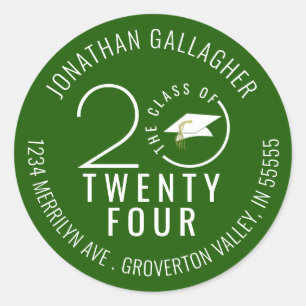 Modern Graduation Green Stylish Class Year Classic Round Sticker
