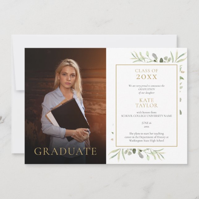 Modern Graduation Greenery Photo Announcement (Front)