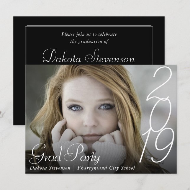 Modern Graduation | Hand Lettered Script Photo Invitation (Front/Back)