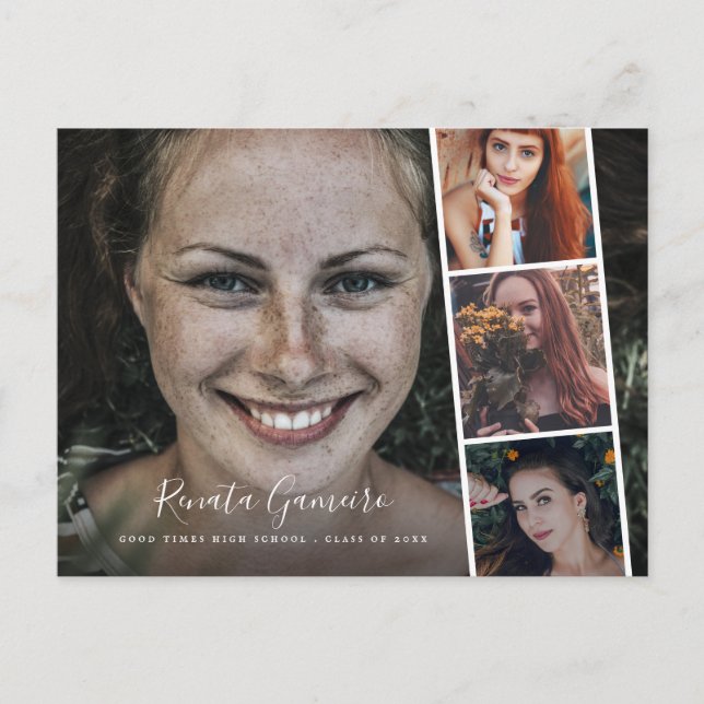 Modern Graduation High School Photo Collage Script Postcard (Front)