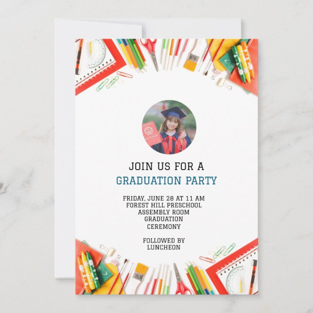 modern graduation kids preschool invitation (Front)
