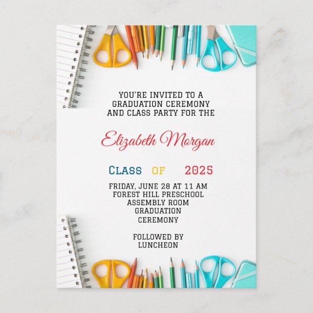 modern graduation kids preschool school postcard (Front)