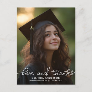Modern Graduation Love And Thanks Script Photo Postcard