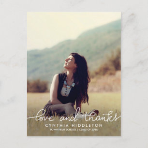 Modern Graduation Love And Thanks Typography Photo Postcard