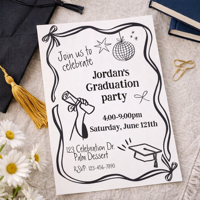 Modern Graduation,  Minimalist Grad, Hand drawn Invitation (Creator Uploaded)