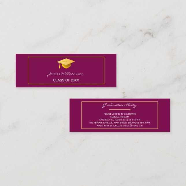 Modern Graduation Name Card Insert Gold Frame (Front/Back)