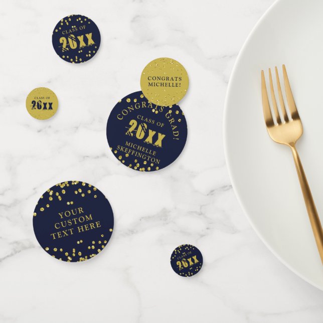 Modern Graduation Navy Blue Gold Confetti (Group)