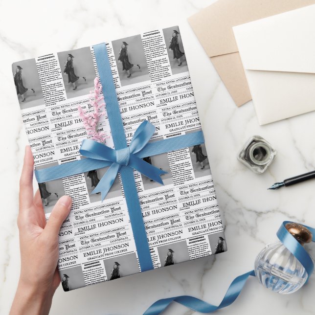 Modern Graduation Newspaper College/ University Wrapping Paper (Gifting)