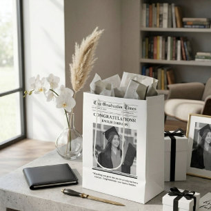 Modern Graduation Newspaper congratulation Medium Gift Bag