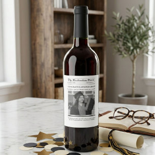 Modern Graduation Newspaper congratulation Wine Label