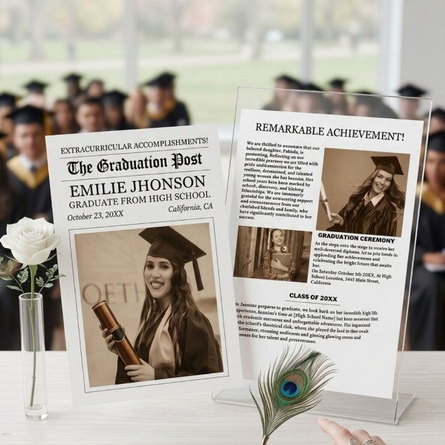 Modern Graduation Newspaper High School Invitation (Creator Uploaded)